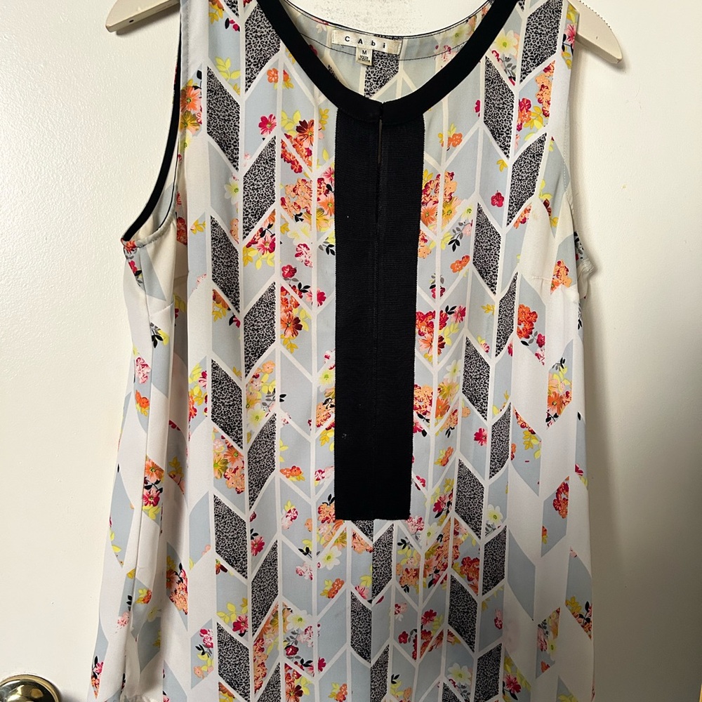 CAbi Multicolor Chevron Floral Blouse